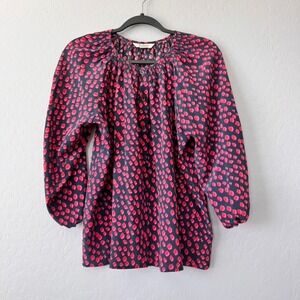 Tucker 100% Silk Blouse Long‎ Sleeve Button Down Pink Dot Print Top Size S